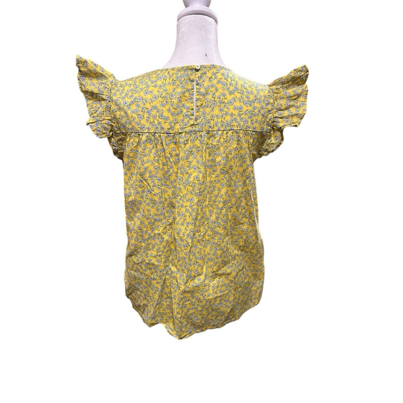 J. Crew Size Small Embroidered‎ flutter-sleeve top yellow smocked floral - Picture 2 of 5